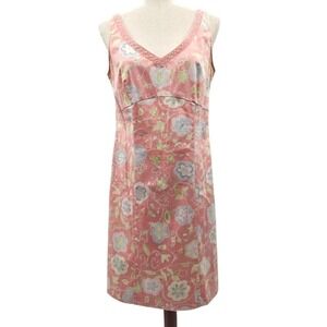 Sigrid Olsen Sport Pink Floral V-Neck Lace Trim Sleeveless Shift Dress Size 8